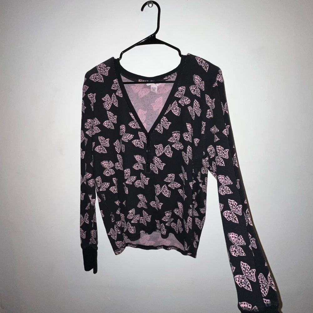 VICTORIAS SECRET PINK BOW PATTERN SLEEP SHIRT TOP